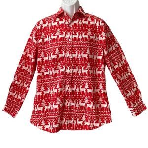 Simon Banks Reindeer Print Christmas Dress Shirt Size Medium (15.5)